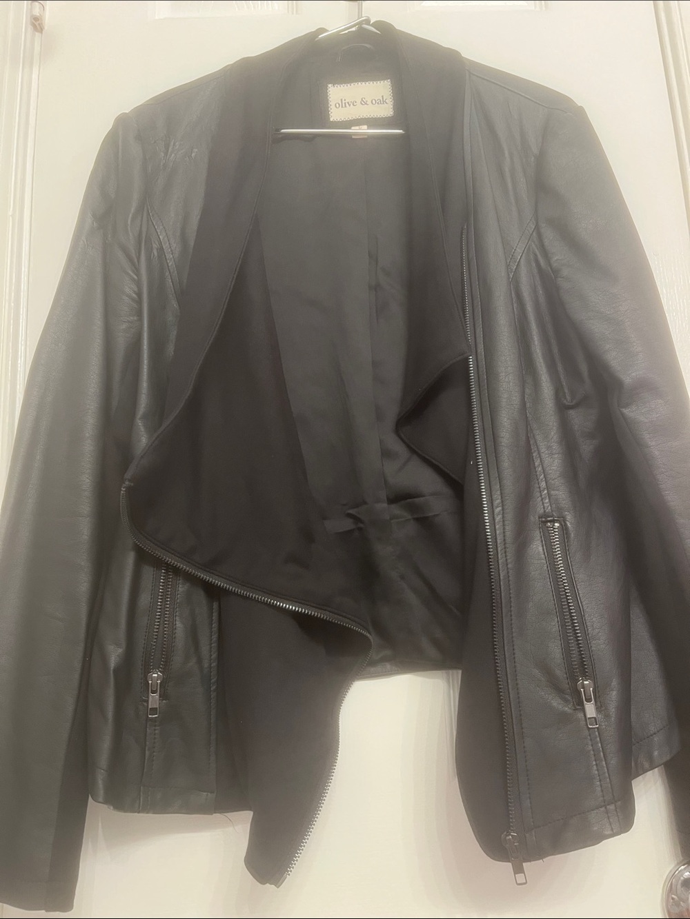 Olive & Oak Black Asymmetrical Zip Leather Moto Jacket